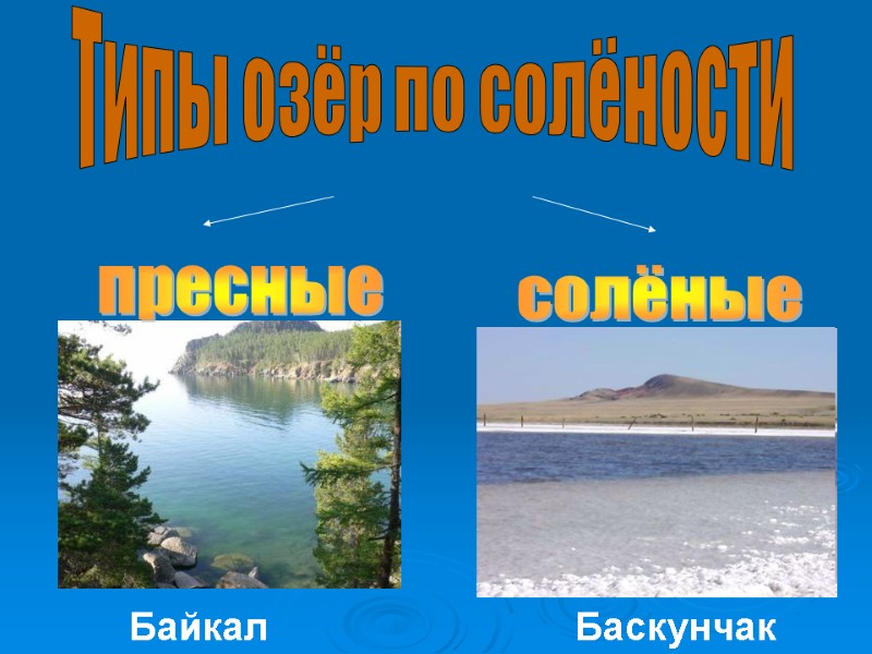 Байкал Баскунчак Типы озёр по солёности пресные солёные